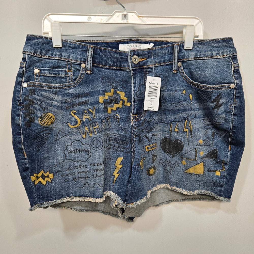 Torrid Denim Cut Off Shorts Plus Size 18 Hi Rise Doodle Graffiti Streetwear NWT
